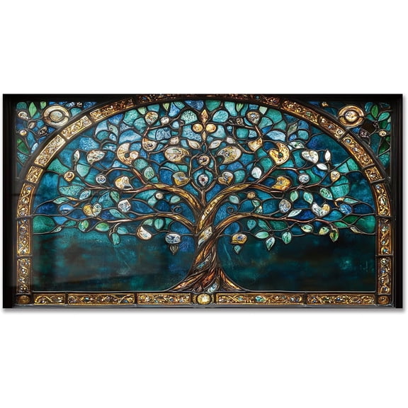 Tree of Life Bohemia patterns,Tempered Glass Backsplash Kitchen 30"x24" | Easy to Clean, 1 piece backsplash