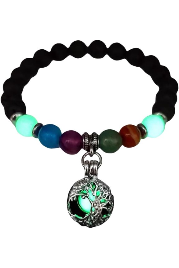 Tree of Life Bracelet - 8mm Glow in The Dark Volcanic Stone & Agate Beads, Unisex bracelet