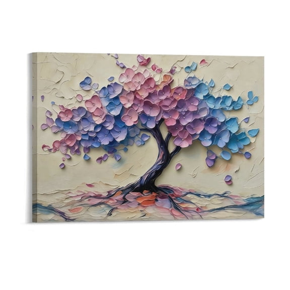 Tree of Life Canvas Wall Art, Textured Abstract Tree Oil Painting Style Print, Waterproof Canvas Artwork for Living Room Bedroom Office Home Decor