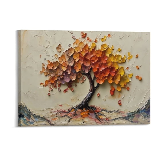 Tree of Life Canvas Wall Art, Textured Abstract Tree Oil Painting Style Print, Waterproof Canvas Artwork for Living Room Bedroom Office Home Decor