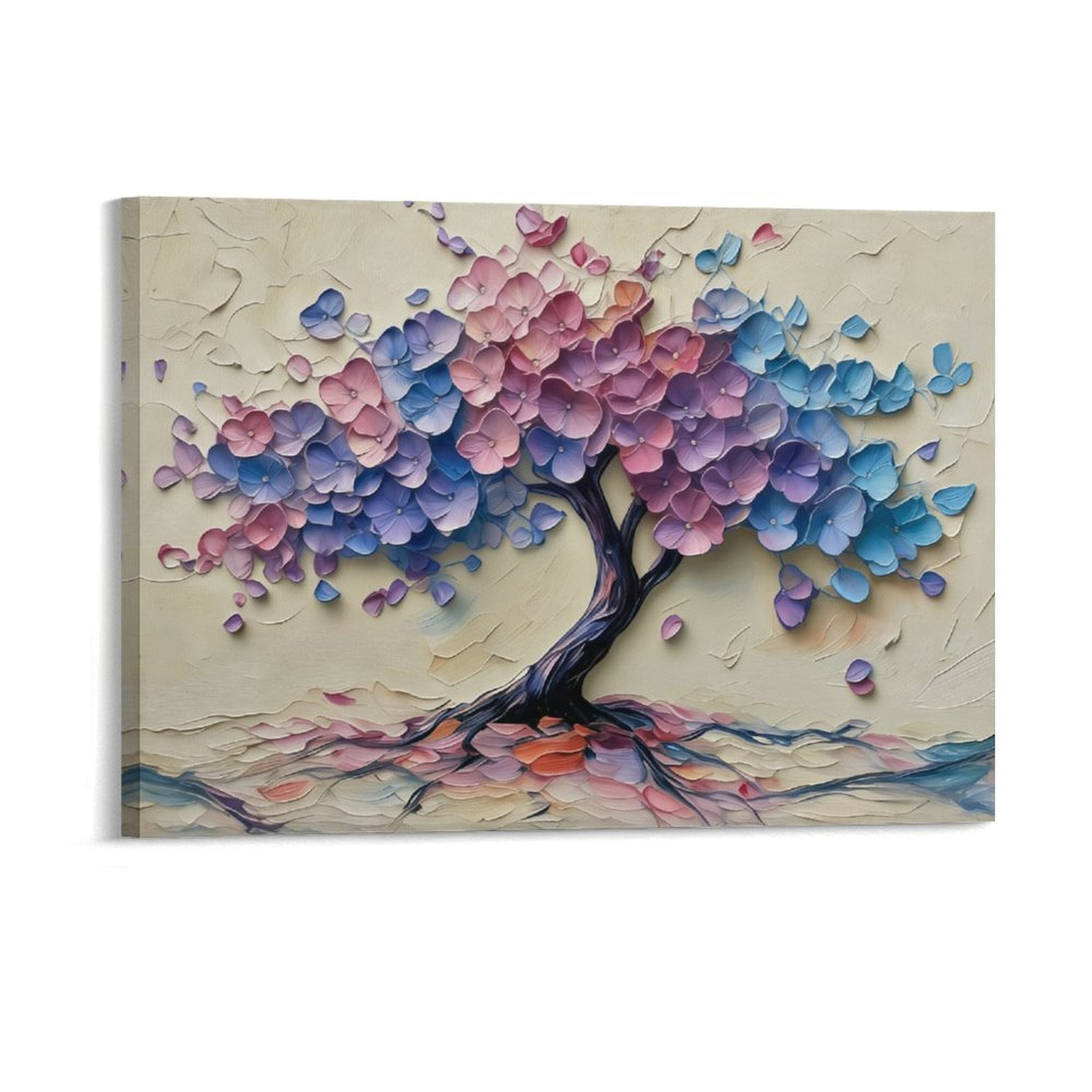 Tree of Life Canvas Wall Art, Textured Abstract Tree Oil Painting Style Print, Waterproof Canvas Artwork for Living Room Bedroom Office Home Decor