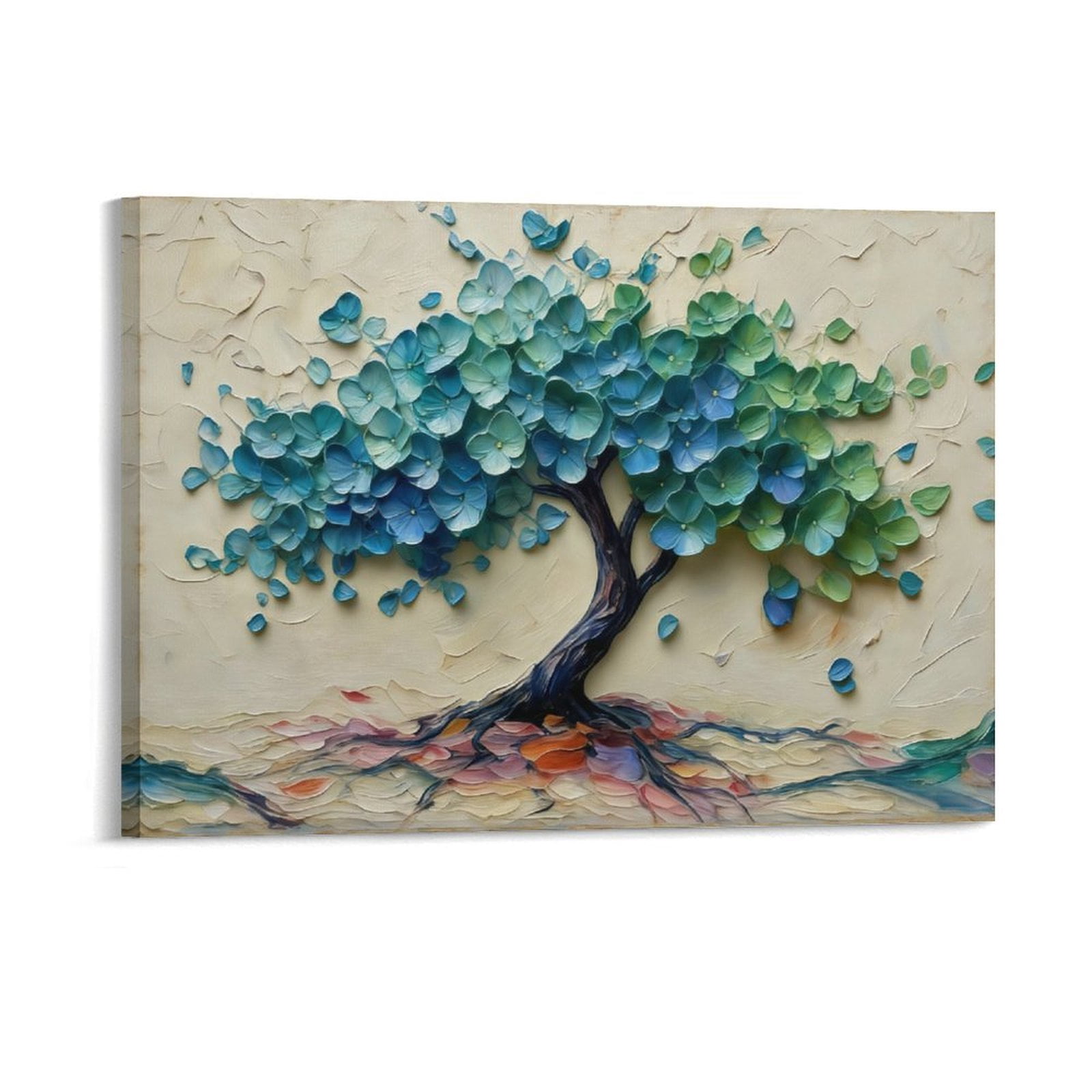 Tree of Life Canvas Wall Art, Textured Abstract Tree Oil Painting Style Print, Waterproof Canvas Artwork for Living Room Bedroom Office Home Decor