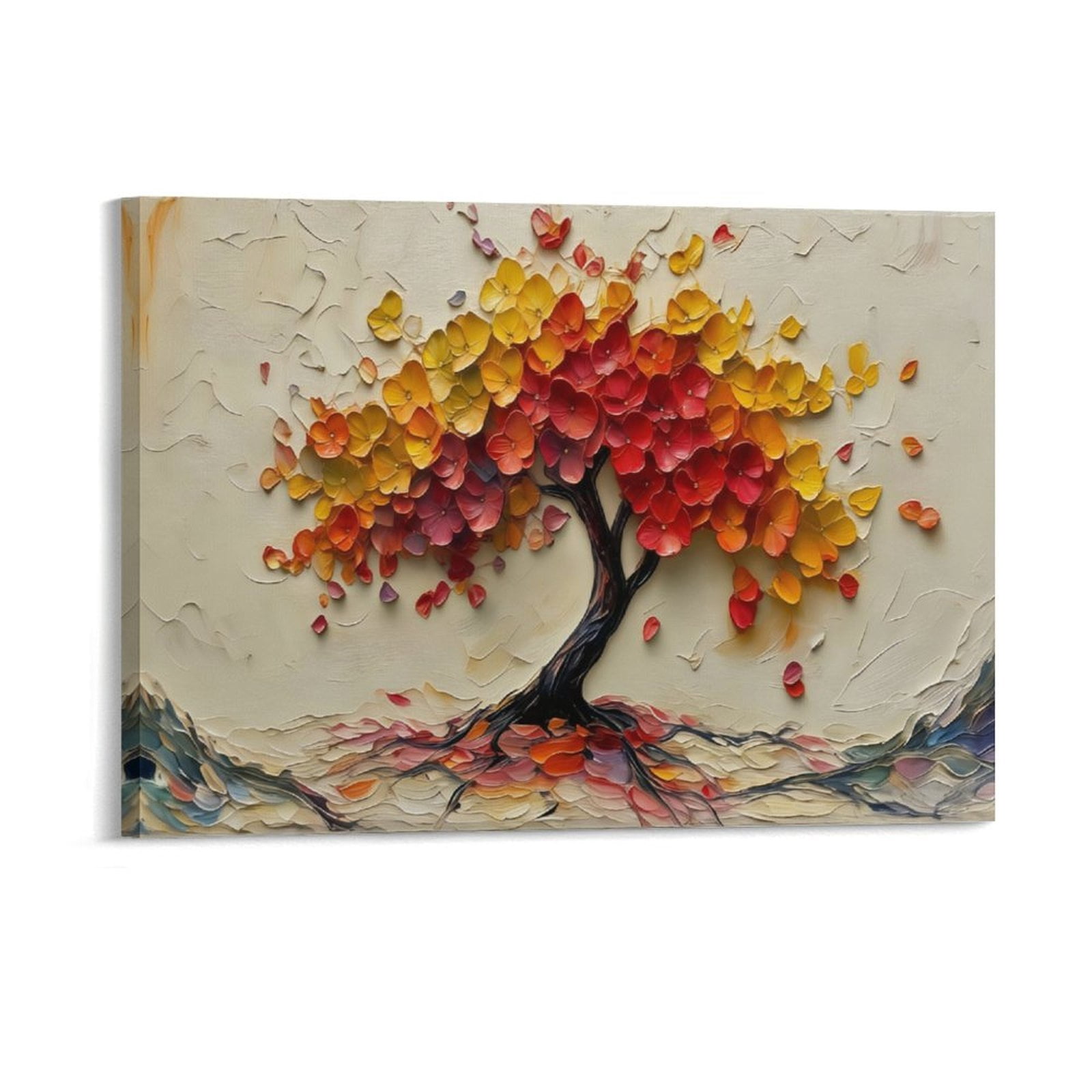 Tree of Life Canvas Wall Art, Textured Abstract Tree Oil Painting Style Print, Waterproof Canvas Artwork for Living Room Bedroom Office Home Decor