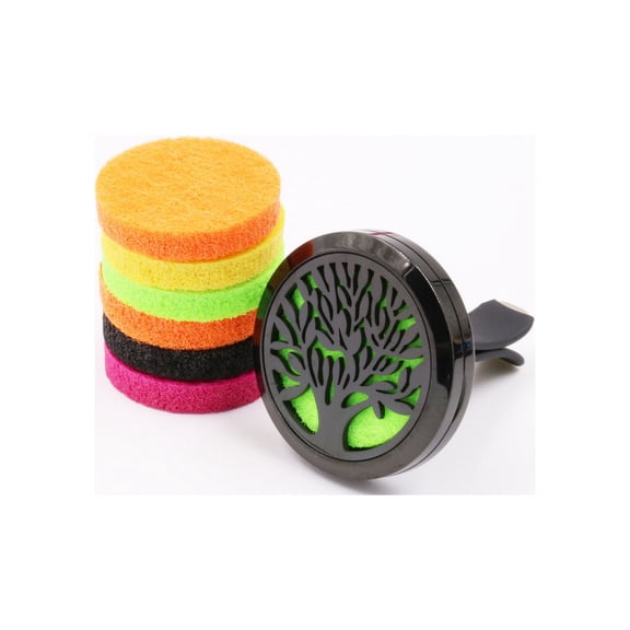Tree of Life Car Diffuser Aromatherapy Essential Oil Black Stainless Steel Locket with Vent Clip 12 Felt Pads