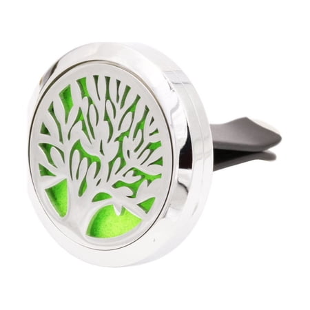 Tree of Life Car Diffuser Aromatherapy Essential Oil Steel Color Stainless Steel Small Case with Ventilation Clip 12 Felt Pads