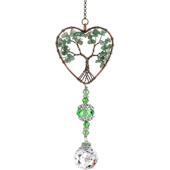 Tree of Life Car Rearview Mirror Hanging Ornament Pendant Accessories Fengshui Suncatcher (Green)