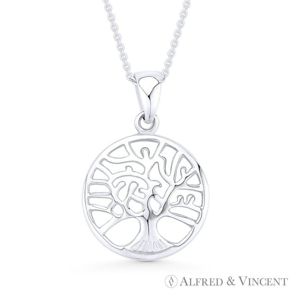 Tree-of-Life Charm 16mm Circle Pendant in .925 Sterling Silver