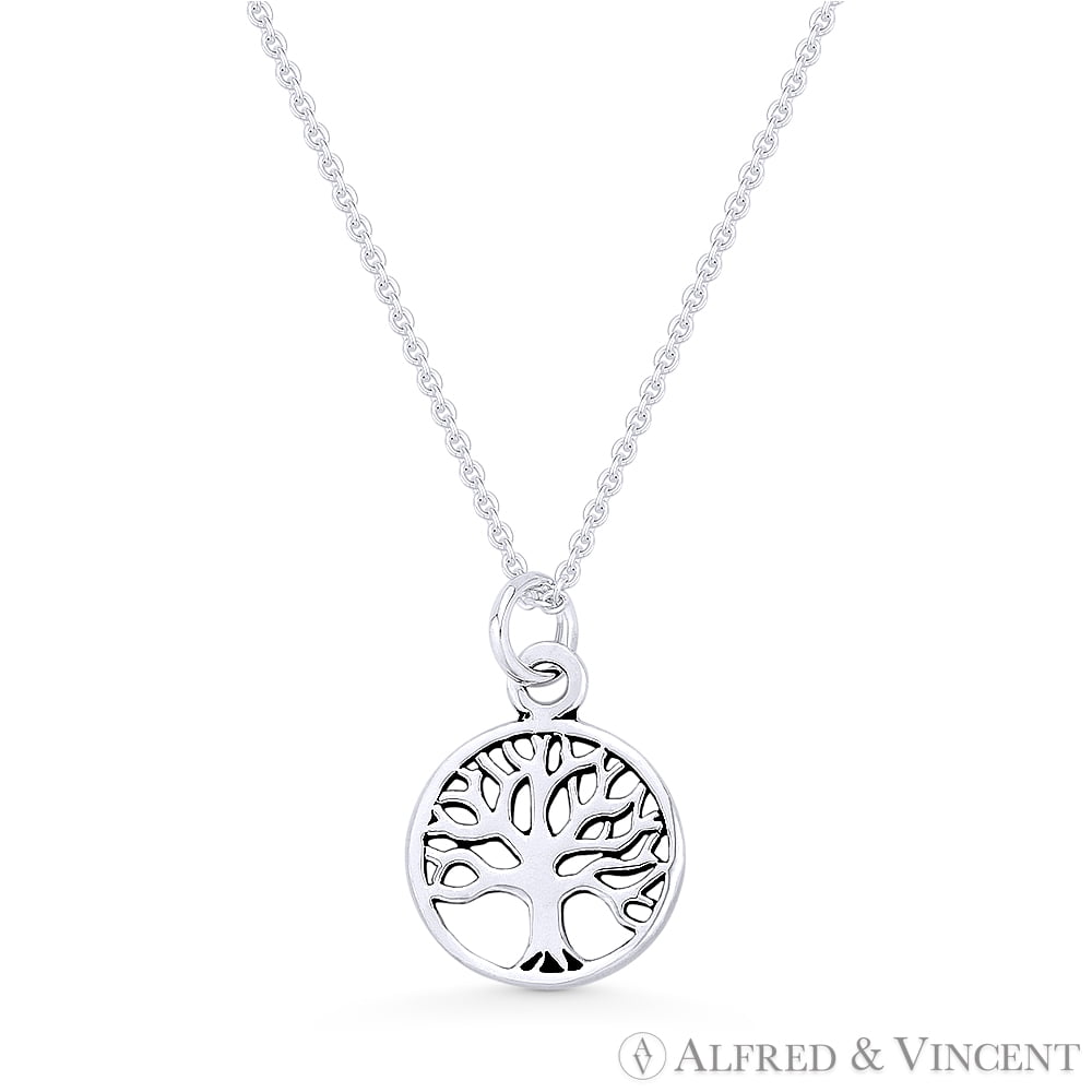 Tree-of-Life Charm Circle Pendant & Chain Necklace in .925 Sterling Silver