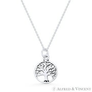 Tree-of-Life Charm Circle Pendant & Chain Necklace in .925 Sterling Silver