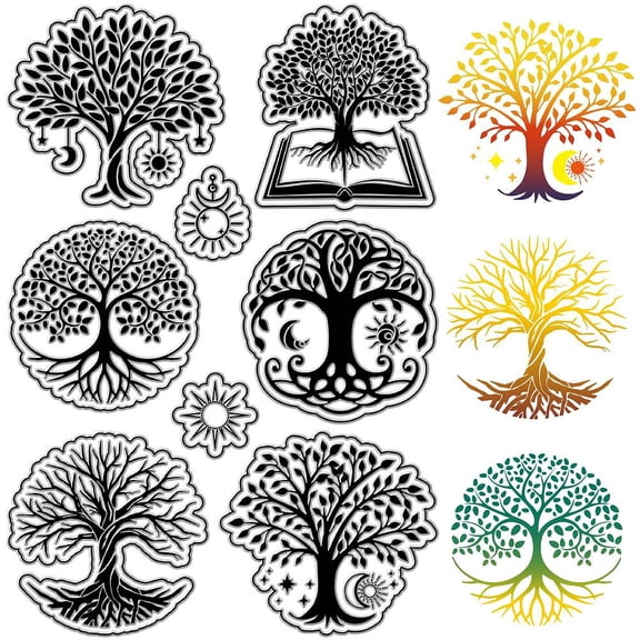 Tree of Life Clear Stamps Book Sun Moon Reusable Transparent Silicone Stamp Seals Postmark
