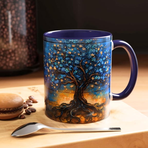 Tree of Life Coffee Mug, Ornate Leaf Design, Boho Ceramic Drinkware