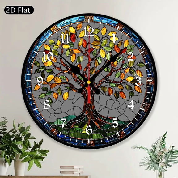 Tree of Life Colorful Leaves Nature Inspired Round Wall Clock, Wall Art, Housewarming Home Decor Gift