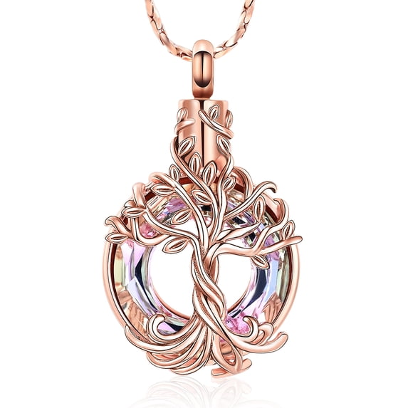 Tree of Life Cremation Urn Ashes Necklace for Women Men Circle of Life Cremation Crystals Ash Pendant Loved One Memorial Jewelry