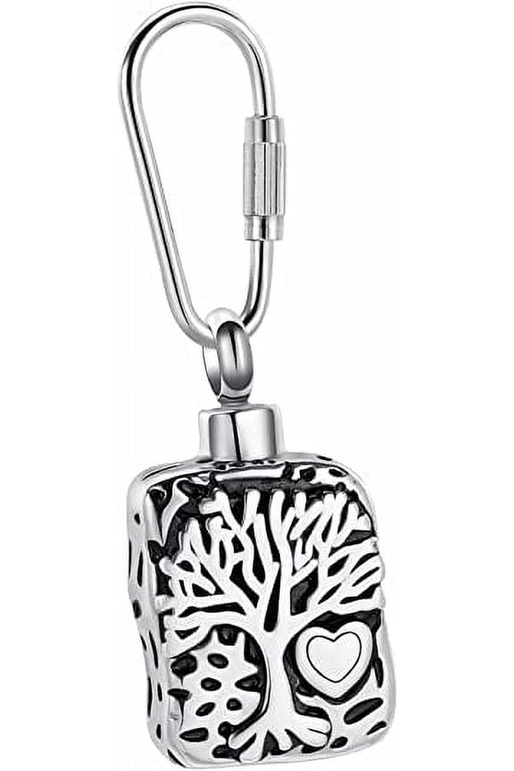 Tree of Life Cremation Urn Keychain Tree Memory Key Tag Urn Memorial Keychain-Ashes Keychain Cremation Jewelry for Ashes for Pet Cremation Key Ring