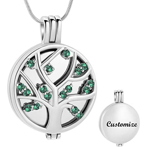 Tree of Life Cremation Urn Necklace for Ashes - Hollow Keepsake Pendant Necklace Ashes Holder with Crystal Memorial Cremation Jewelry