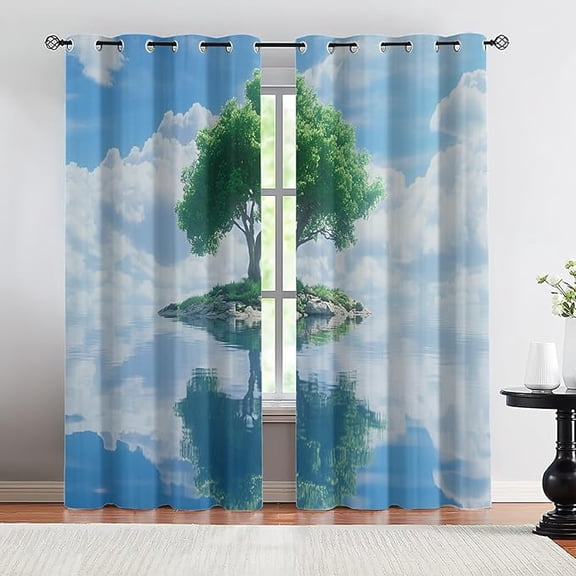 Tree of Life Curtains for Living Room, Tree Blackout Curtains, Anime Bedroom Decor Window Drapes with Grommet-38"W x 45"L (Pack of 2)