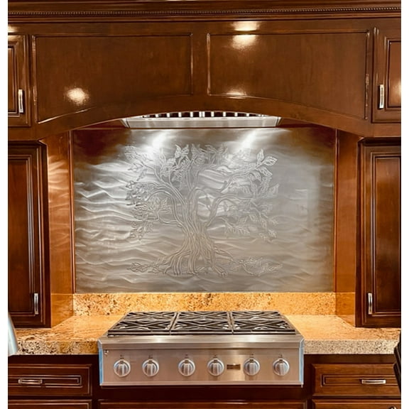 Tree of Life Decorative Stainless Steel Kitchen Backsplash 24" x 30"