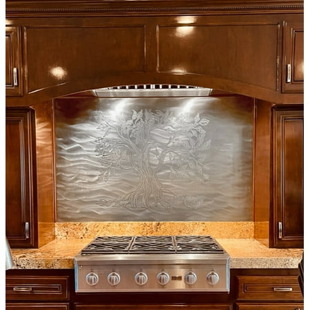 Tree of Life Decorative Stainless Steel Kitchen Backsplash 24" x 36"