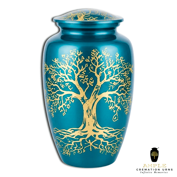 Tree of Life Design Cremation Urn for Adult Ashes Blue Decorative Memorial Urn 10 inch