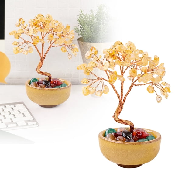 Tree of Life Desktop Ornament Elegant Feng Shui Art Piece with Golden Cornucopia Base for Luck Wealth Decoration