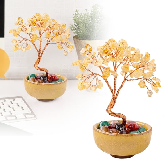 Tree of Life Desktop Ornament Elegant Feng Shui Art Piece with Golden Cornucopia Base for Luck Wealth Home