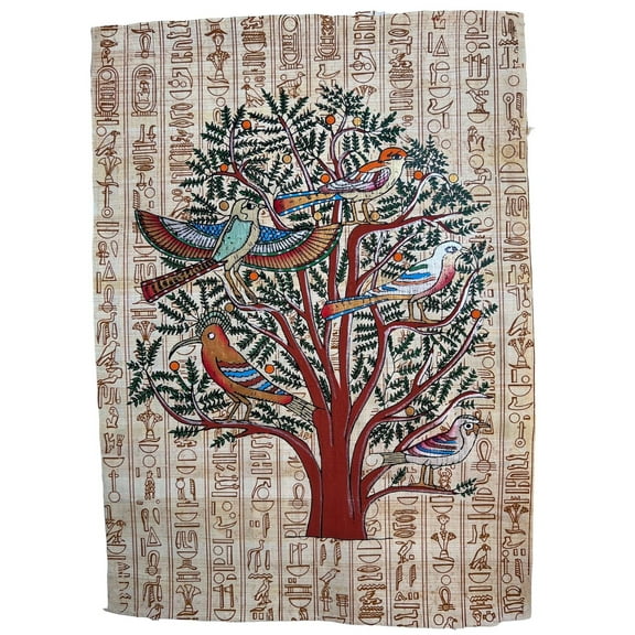 Tree of Life Egyptian Hieroglyphs Painting, Birds Represent the Various Stages of Human Life, Infancy, Childhood, Youth, Adulthood, Maturity
