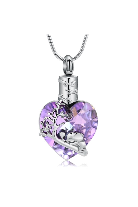 Tree of Life Elephant Birthstone Heart Urn Pendant Memory Necklace Cremation Jewelry for Ashes Holder Urn Pendants with Chain Memorial Jewelry