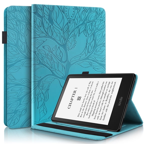 Tree of Life Embossed Case for Kindle 6(2022) Stand, Card Slots, Stylus Loop Blue