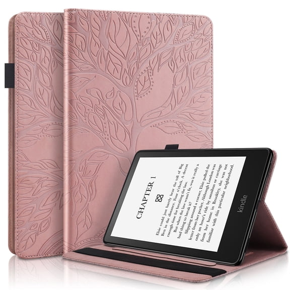 Tree of Life Embossed Case for Kindle 6(2022) Stand, Card Slots, Stylus Loop Gold