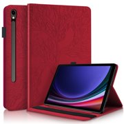 Tree of Life Embossed Case for Samsung Galaxy Tab S10/9 FE2023 Stand, Card Slots, Stylus Loop Red