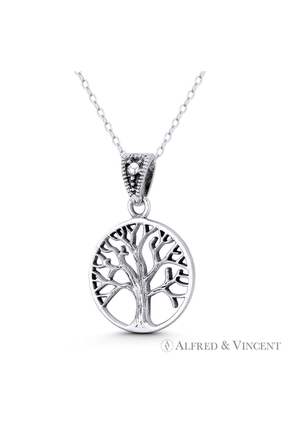 Tree-of-Life / Etz Chaim Kabbalah 30x19mm (1.2x0.75in) Pendant & Chain Necklace in Oxidized .925 Sterling Silver