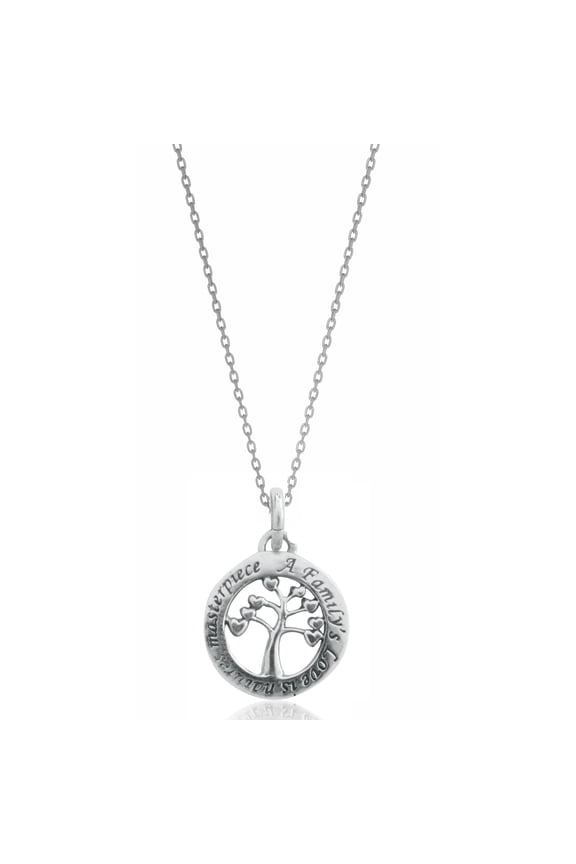 Tree of Life Family's Love Is Nature's Masterpiece Pendant Charm Necklace Sterling Silver 925 18 Inches