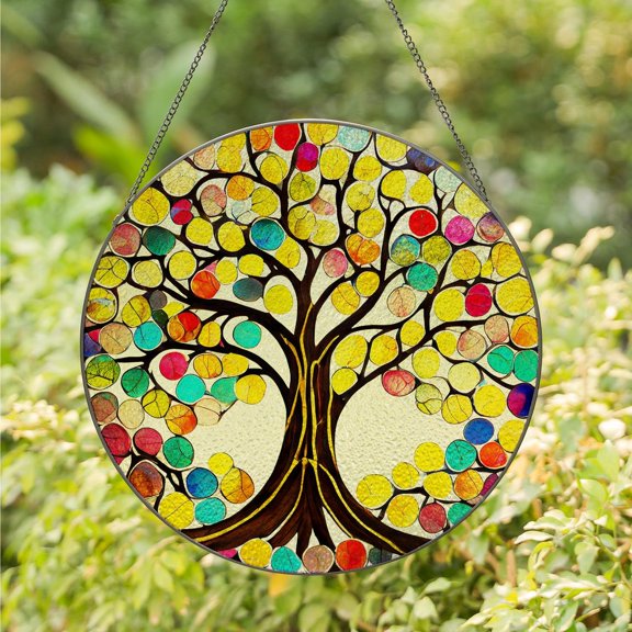 Tree of Life Glass Suncatcher, Celtic Window Decor, 7.9 in