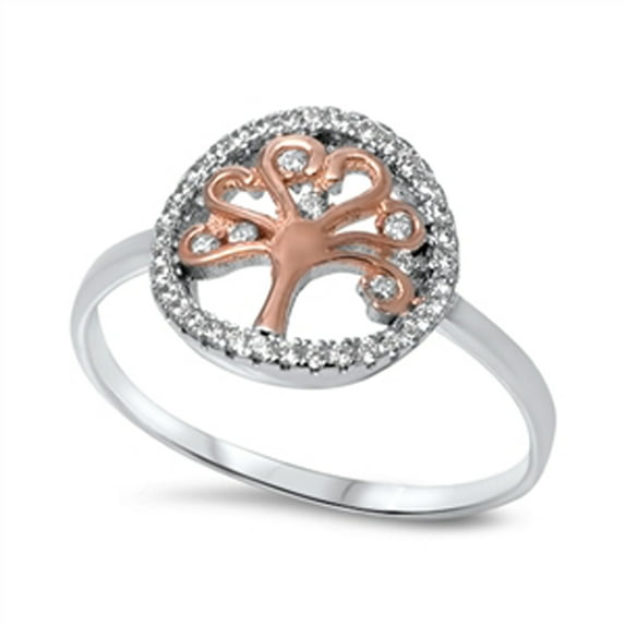 Tree of Life Halo Clear Cubic Zirconia Ring .925 Sterling Silver Band White Jewelry Female Size 10