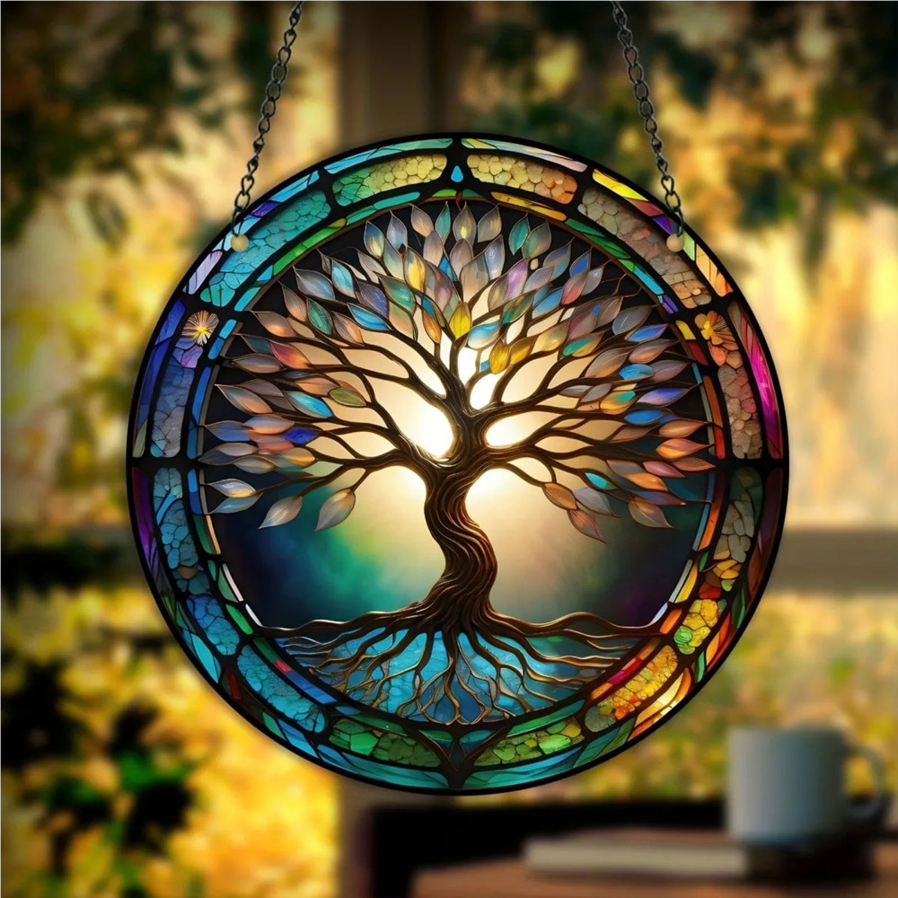 Tree of Life Hanging Suncatcher Capturing & Reflecting Light Pendant for Garden Balcony Patio