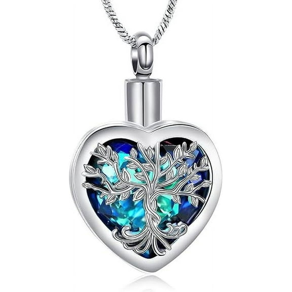 Tree of Life Heart Urn Necklace Memorial Cremation Jewelry Ashes Keepsake Urns Pendant Necklace for Ashes W/Funnel Filler