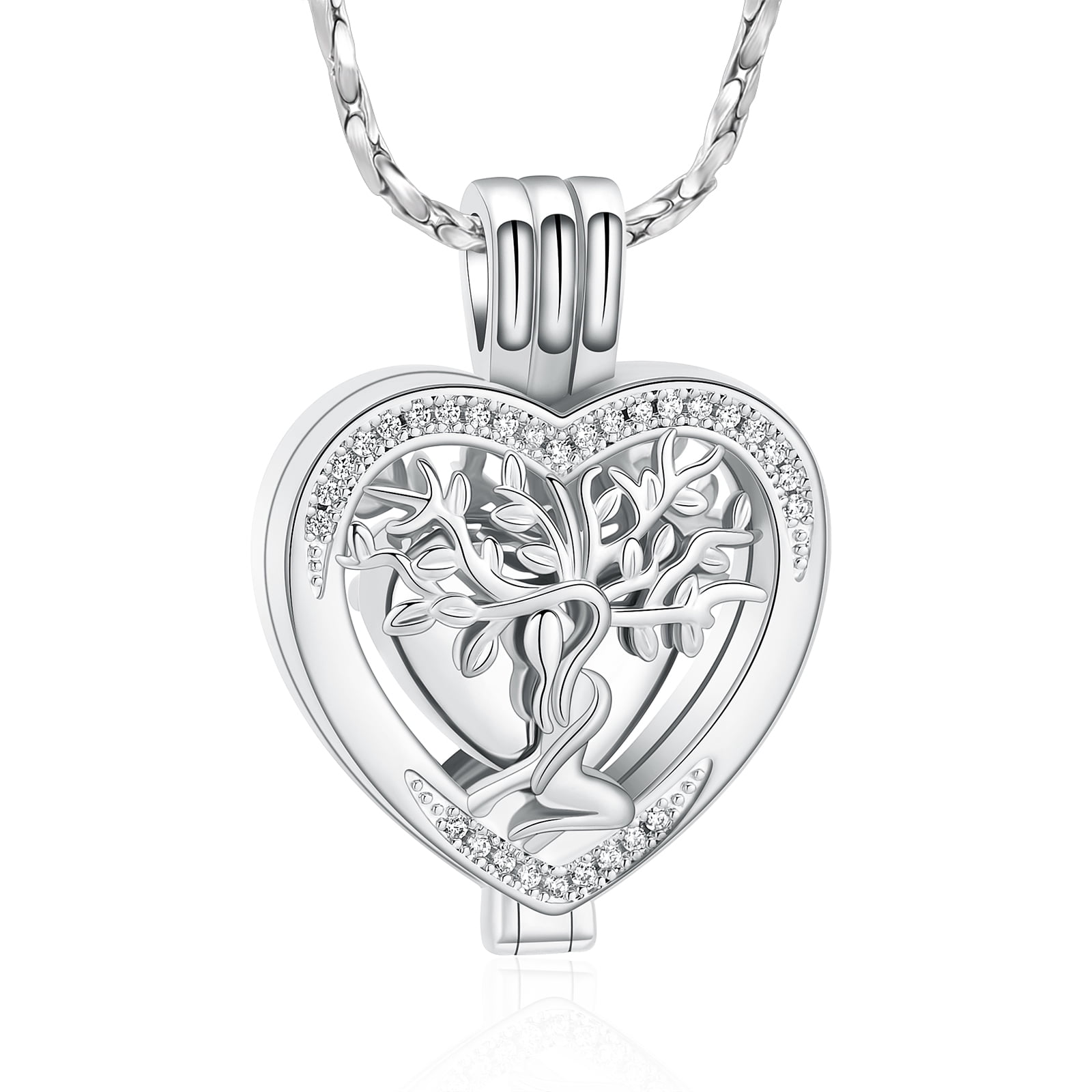 Engraved Dad/Mom Forever In My Heart Cremation Ash Urn Pendant for Women Necklace Stainless Steel Heart Memorial Jewelry