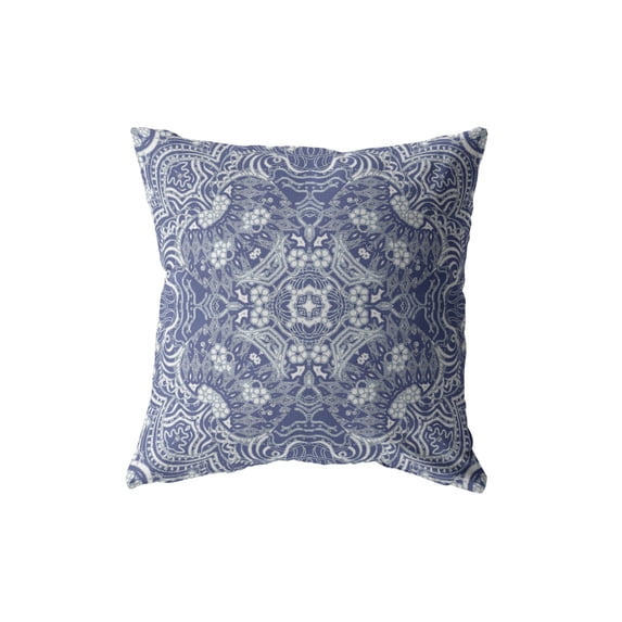 Tree of Life Indoor/Outdoor Pillow with Removable Cover in Indigo on White18x18