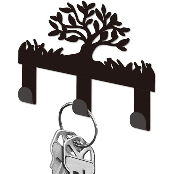 Tree of Life Key Holder Wall Mini Black Iron Keychain Hooks Wall Mounted Key Rack with 3 Hooks Small Keys Hangers