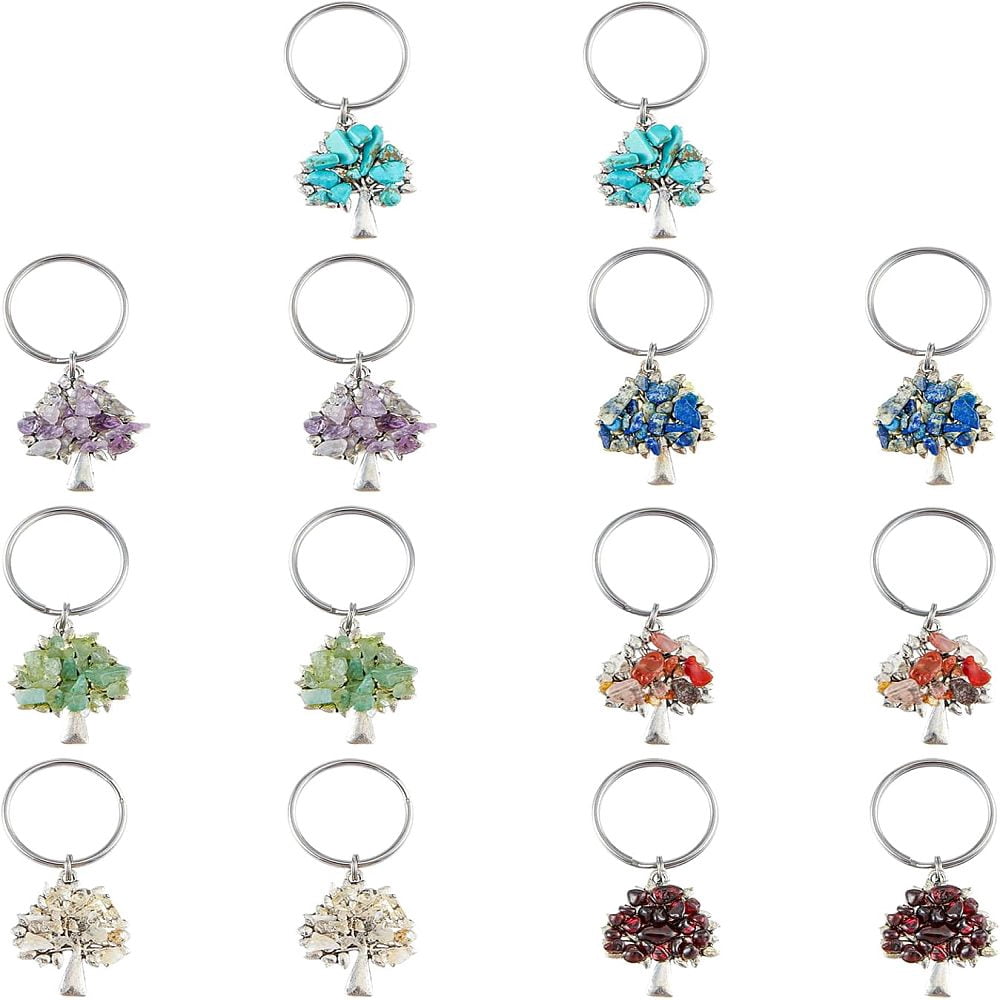 Tree of Life Keychain Chip Gemstone Keychain Natural Stone Keychain ...