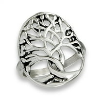 Tree of Life Knot Branches Filigree Leaf Ring Stainless Steel Band Gray Jewelry Female Male Size 9