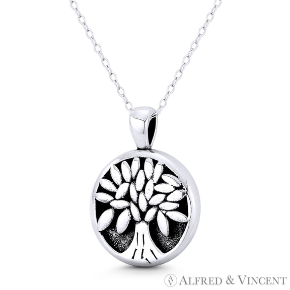 Tree-of-Life / Knowledge Etz Chaim 26x19mm (1x0.75in) Pendant & Chain Necklace in Oxidized .925 Sterling Silver