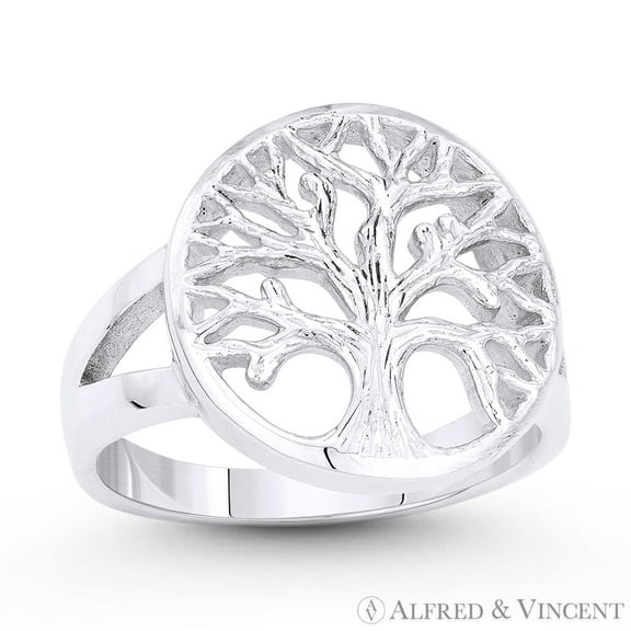 Tree-of-Life / Knowledge Etz Chaim Charm Splitshank Ring in .925 Sterling Silver