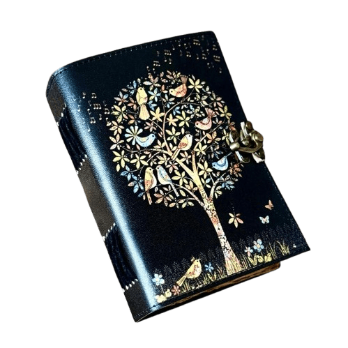 Tree of Life Leather Grimoire Journal – Blank Book of Shadows, 200 Pages Vintage Witchcraft Spellbook, Gothic Magic Diary ,
