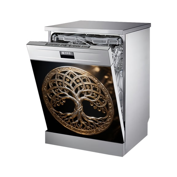Tree of Life Magnetic Dishwasher Cover - Gold Metallic 3D Relief, Removable Waterproof Decal,  Fits Most Standard Dishwashers