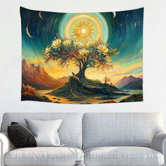 Tree of Life Natural Flower Plant Psychedelic Forest Tree Tapestry for Bedroom & Living Room Sunset Wall Hanging Decoration 40x30in