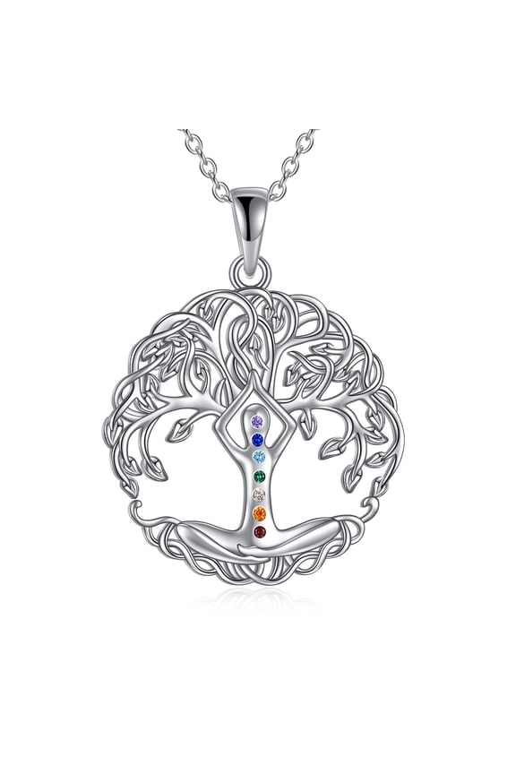 Tree of Life Necklace Chakra Necklace for Women 925 Sterling Silver Healing Balancing Crystal Pendant Jewelry