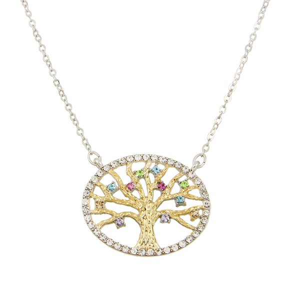 Tree of Life Necklace Rhinestone Crystal Gold & Rhodium J0129-MT