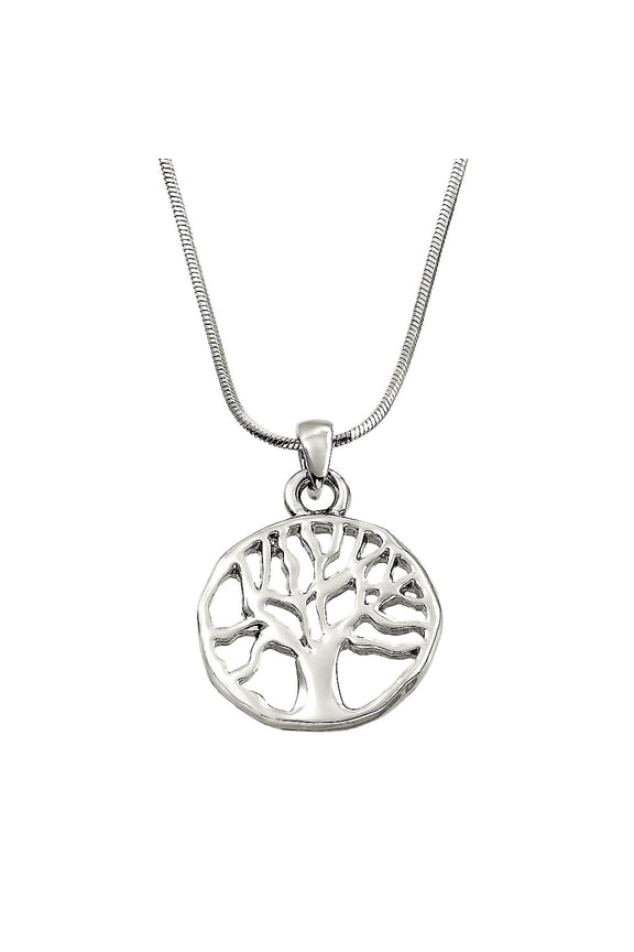 Tree of Life Necklace Rhodium Snake Chain J0046