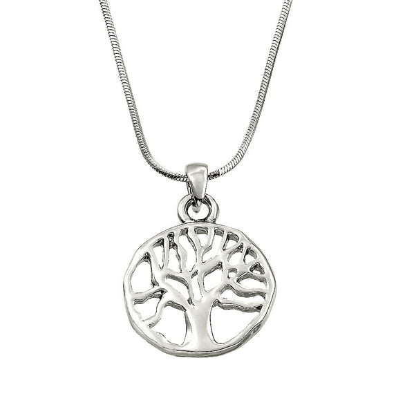 Tree of Life Necklace Rhodium Snake Chain J0046